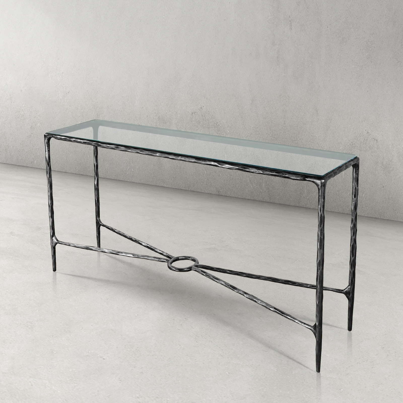 Hand-Forged Metal Rectangle Glass Console Table 60" 72"