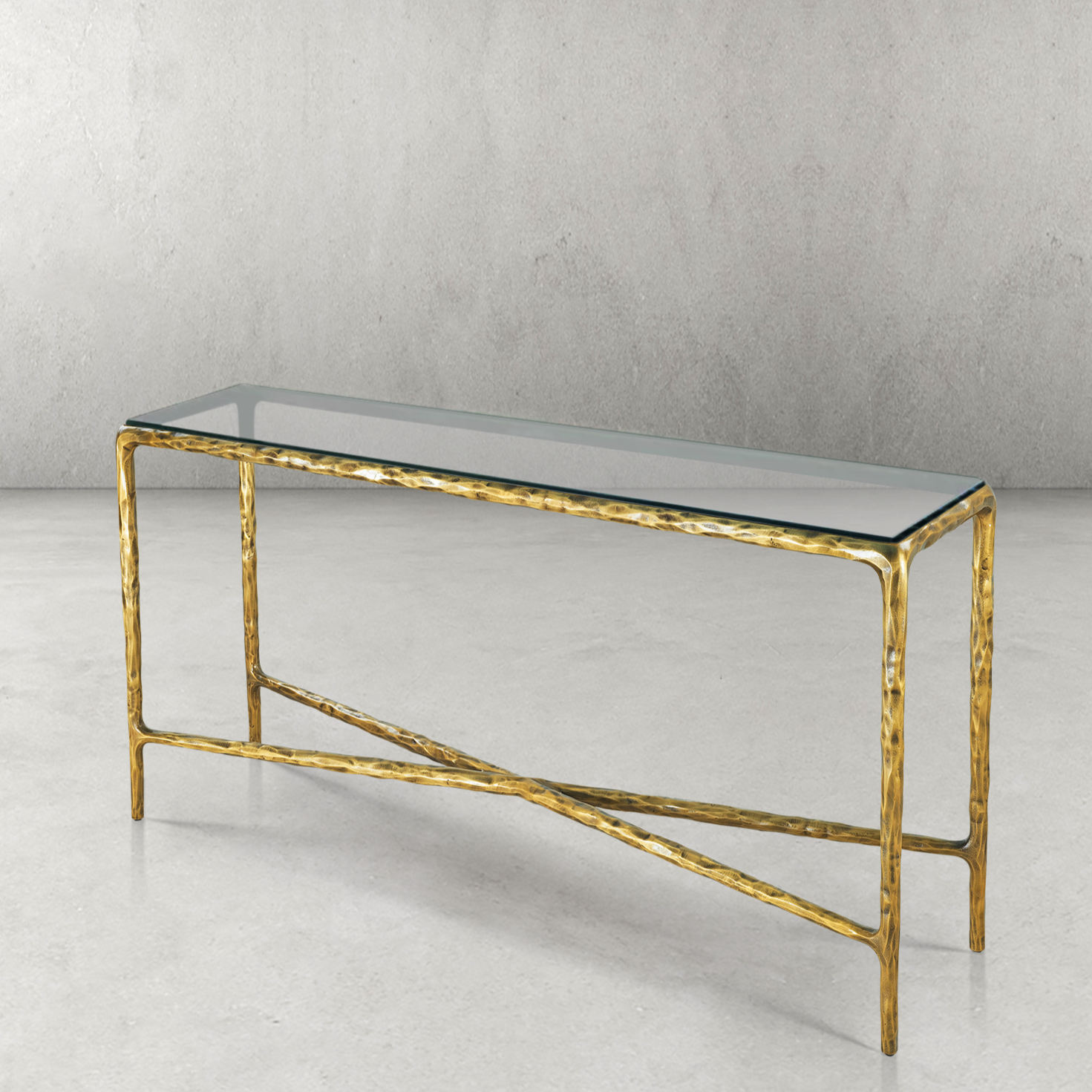 Hand-Forged Metal Rectangle Glass Console Table 60" 72"