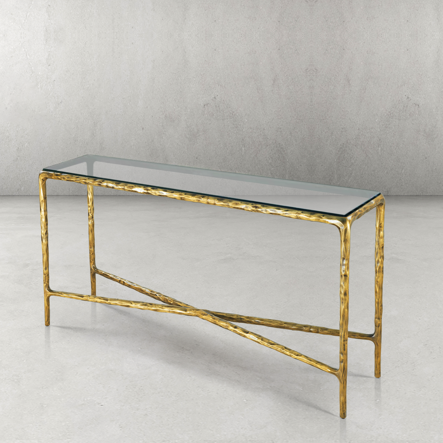 Hand-Forged Metal Rectangle Glass Console Table 60" 72"