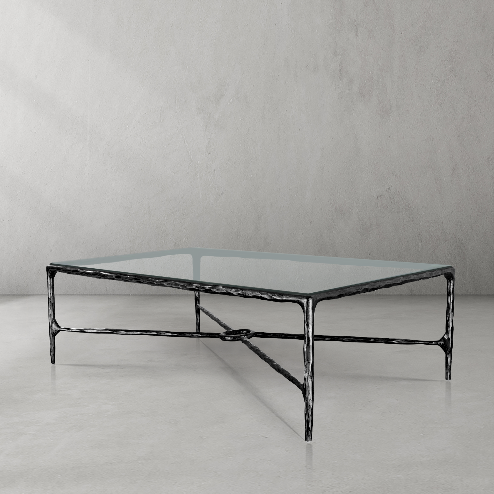 Hand-Forged Metal Rectangle Glass Coffee Table