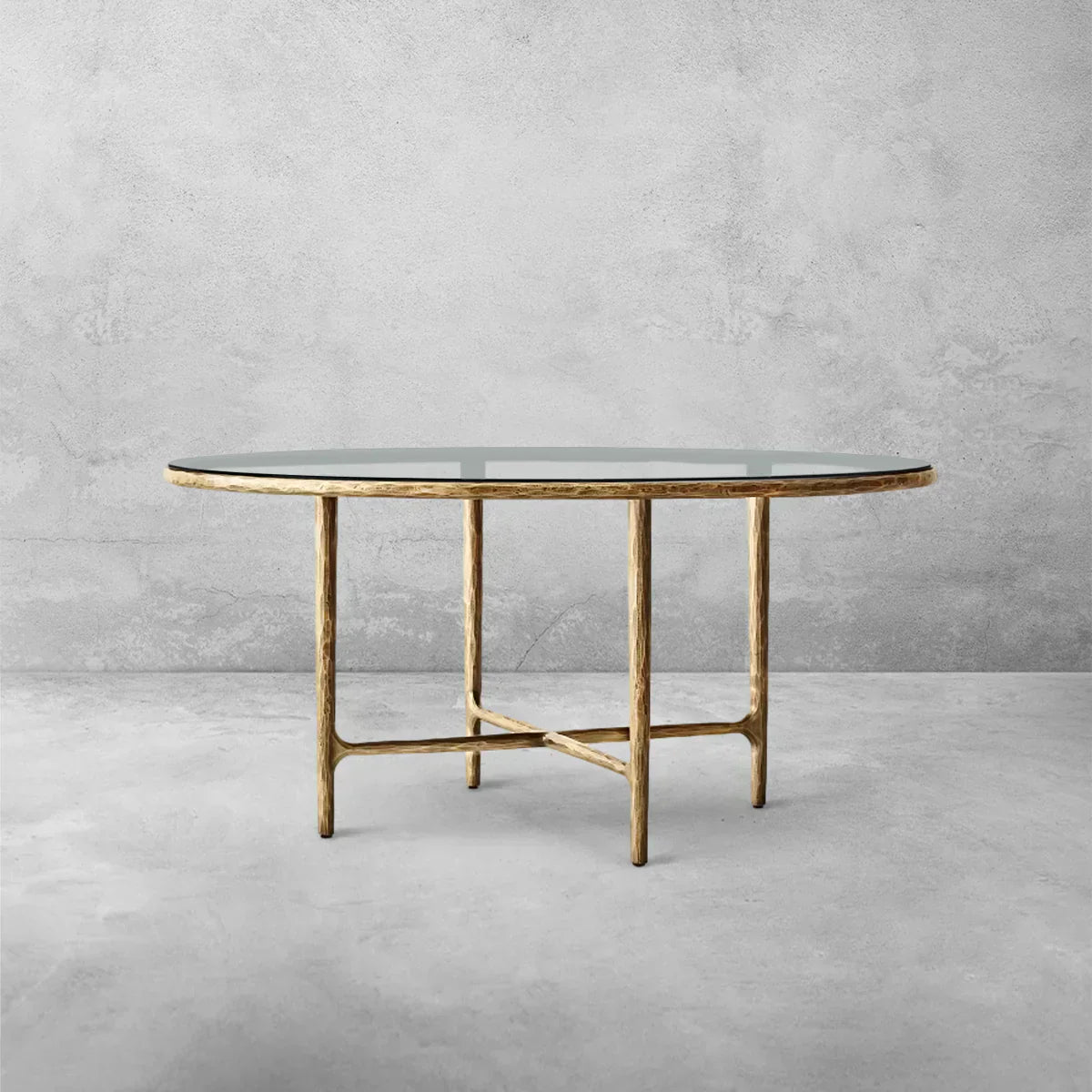 Hand-Forged Metal Glass Round Dining Table