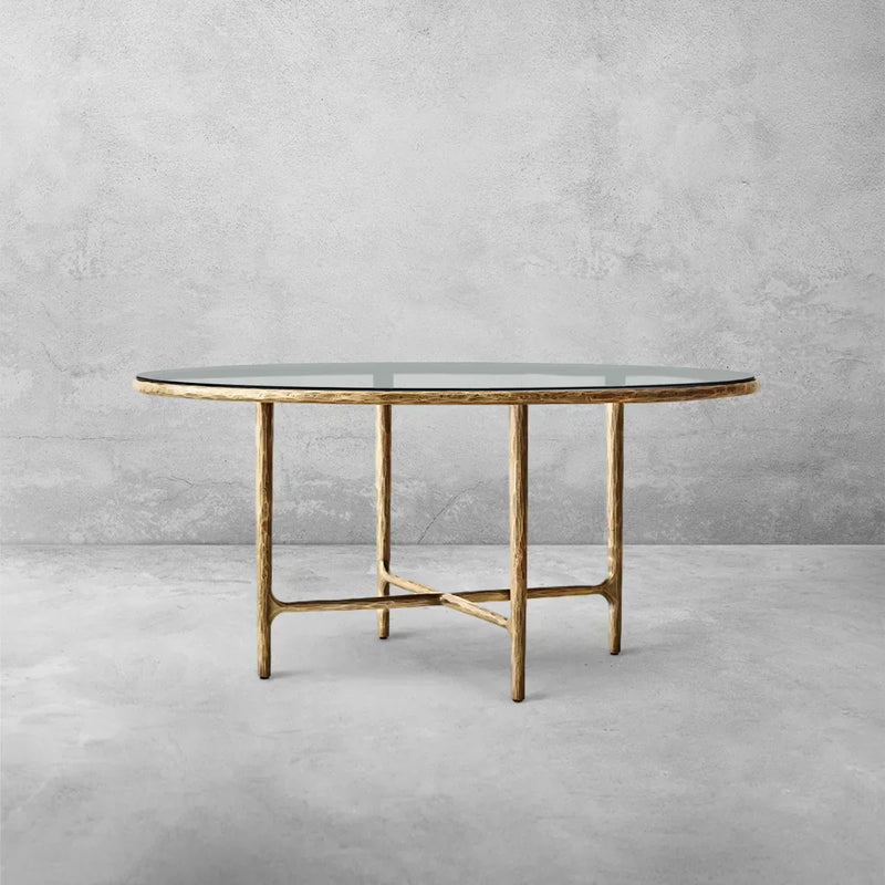 Hand-Forged Metal Glass Round Dining Table