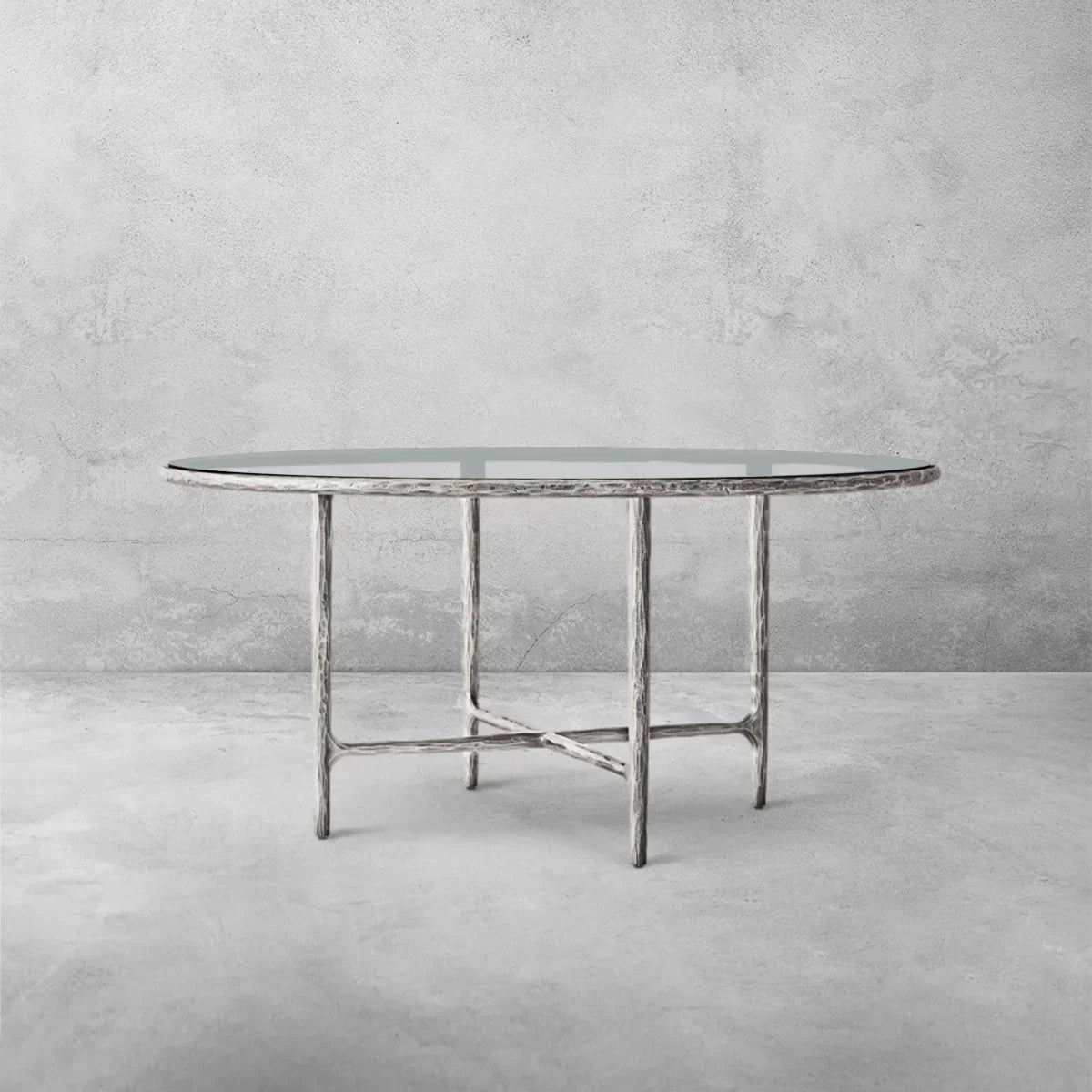 Hand-Forged Metal Glass Round Dining Table