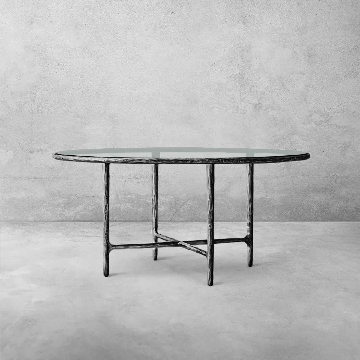 Hand-Forged Metal Glass Round Dining Table