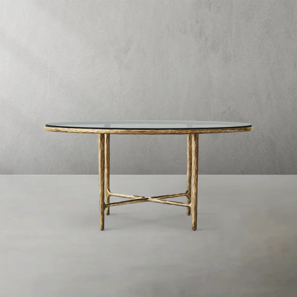 Hand-Forged Metal Glass Round Dining Table