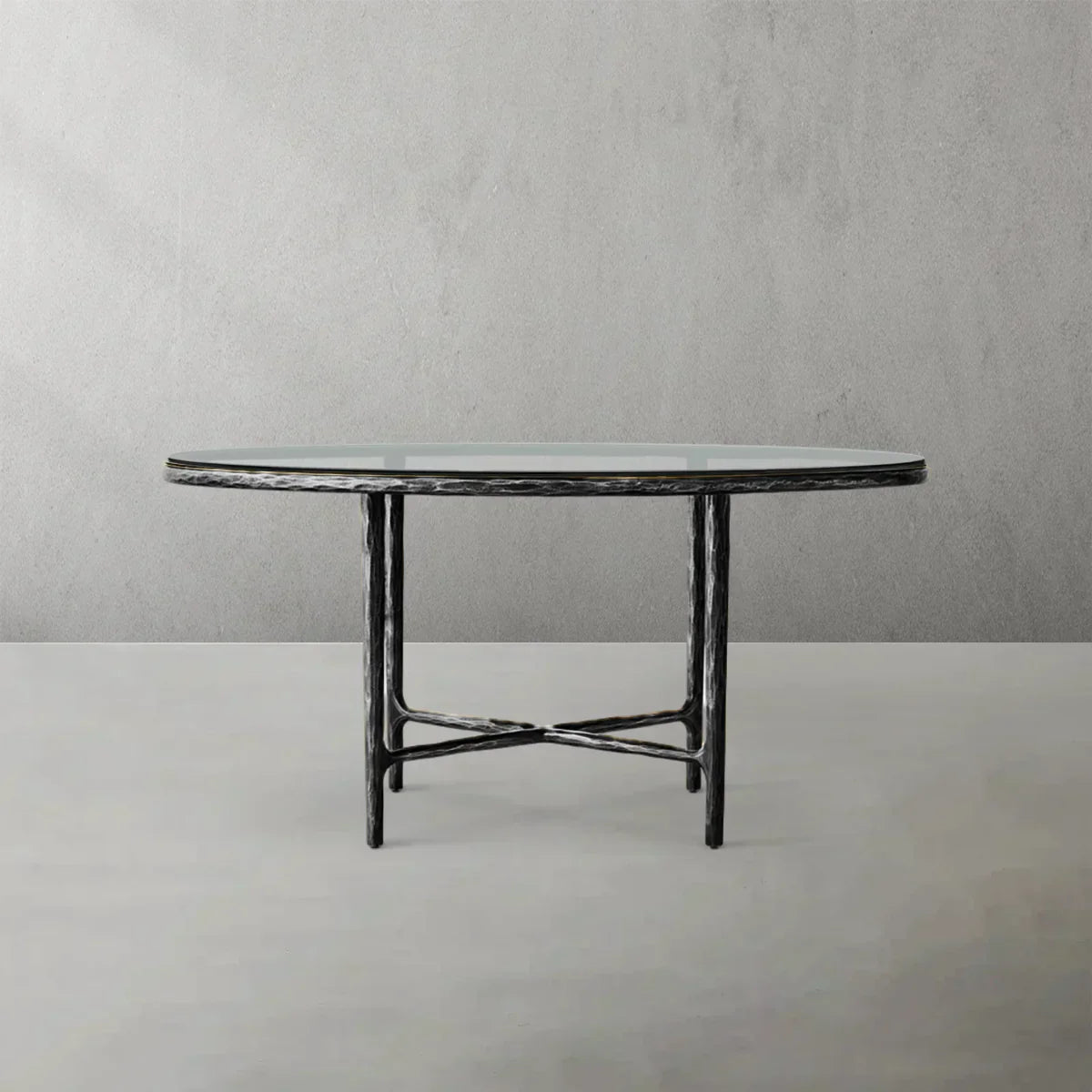 Hand-Forged Metal Glass Round Dining Table
