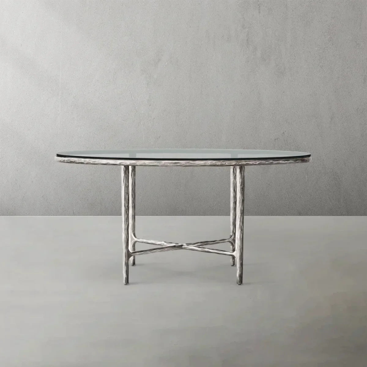 Hand-Forged Metal Glass Round Dining Table