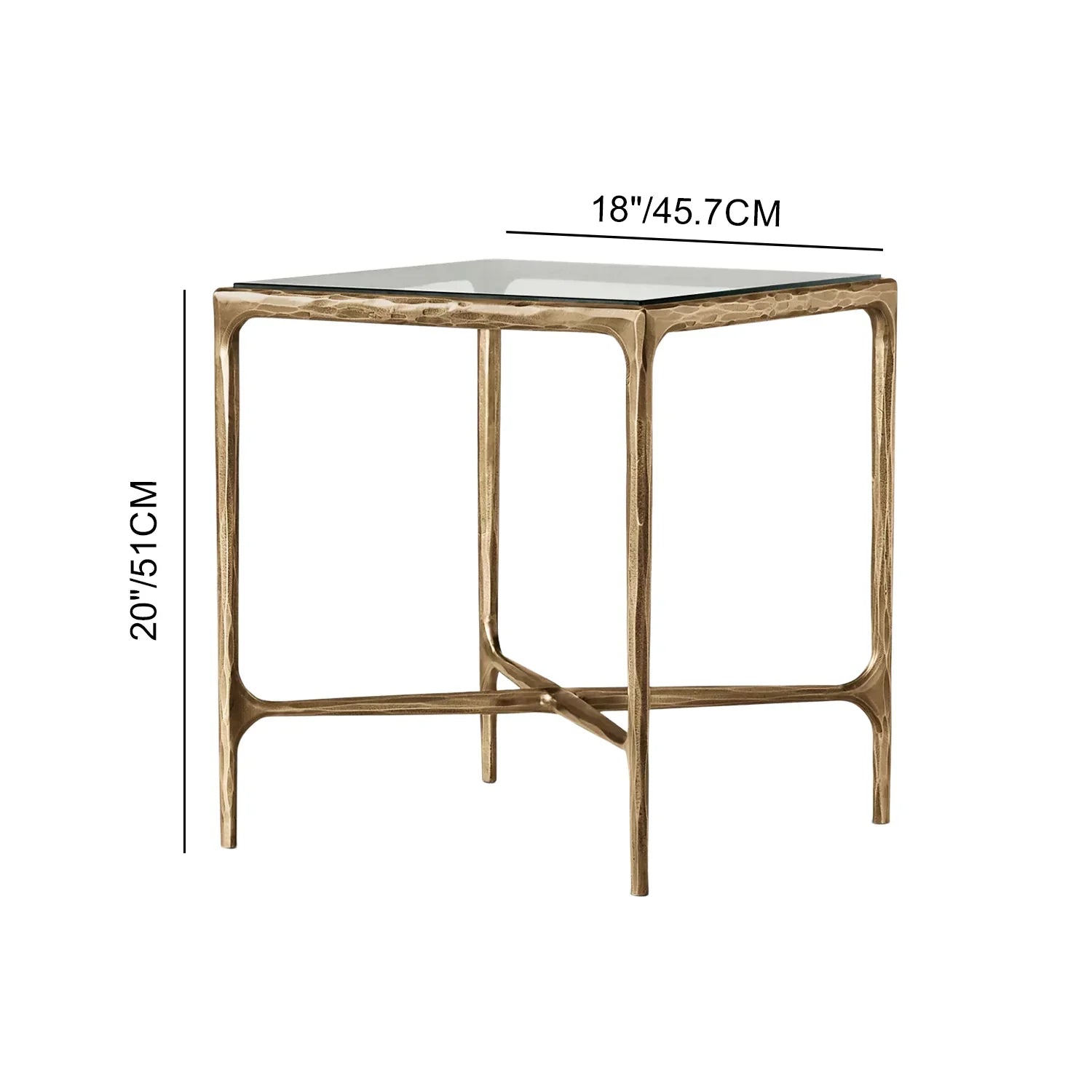 Hand-Forged Metal Glass Square Side Table 18" 22"