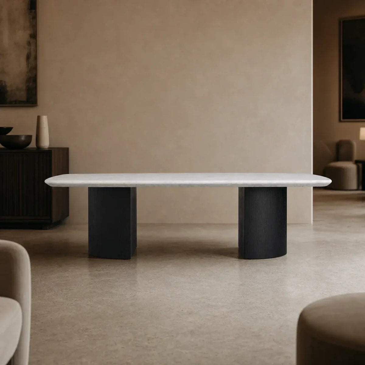 Saint Germain Stone Coffee Table with Dauphine Base, Marble and Solid Oak