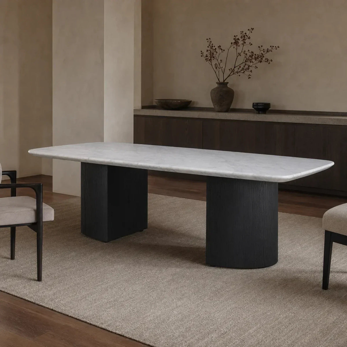 Saint Germain Stone Coffee Table with Dauphine Base, Marble and Solid Oak
