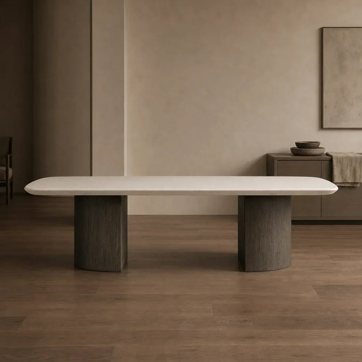 Saint Germain Stone Coffee Table with Dauphine Base, Marble and Solid Oak