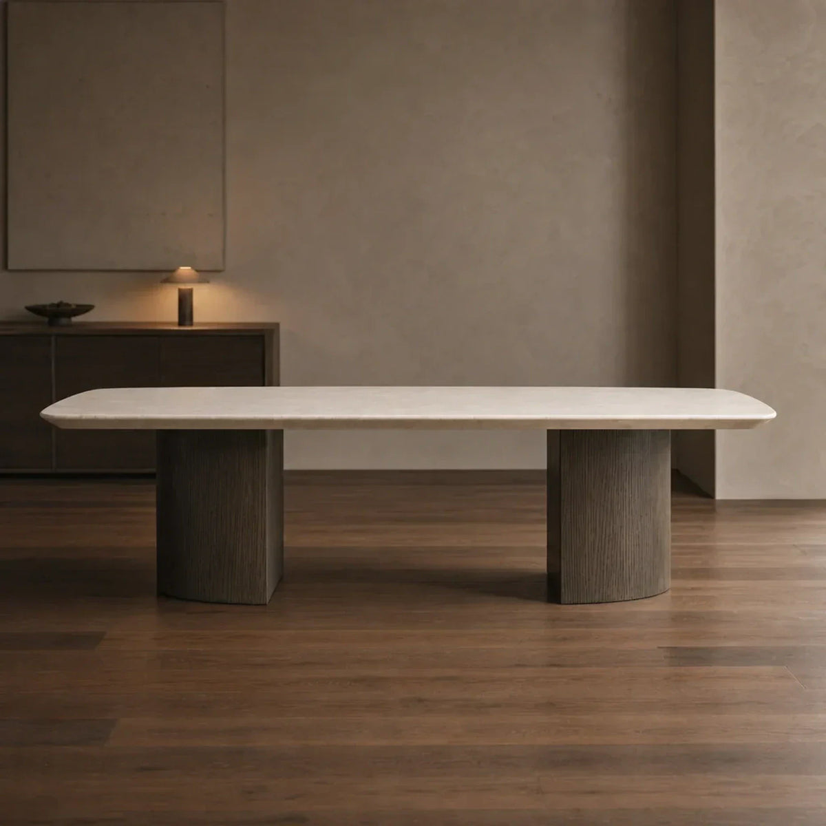 Saint Germain Stone Coffee Table with Dauphine Base, Marble and Solid Oak