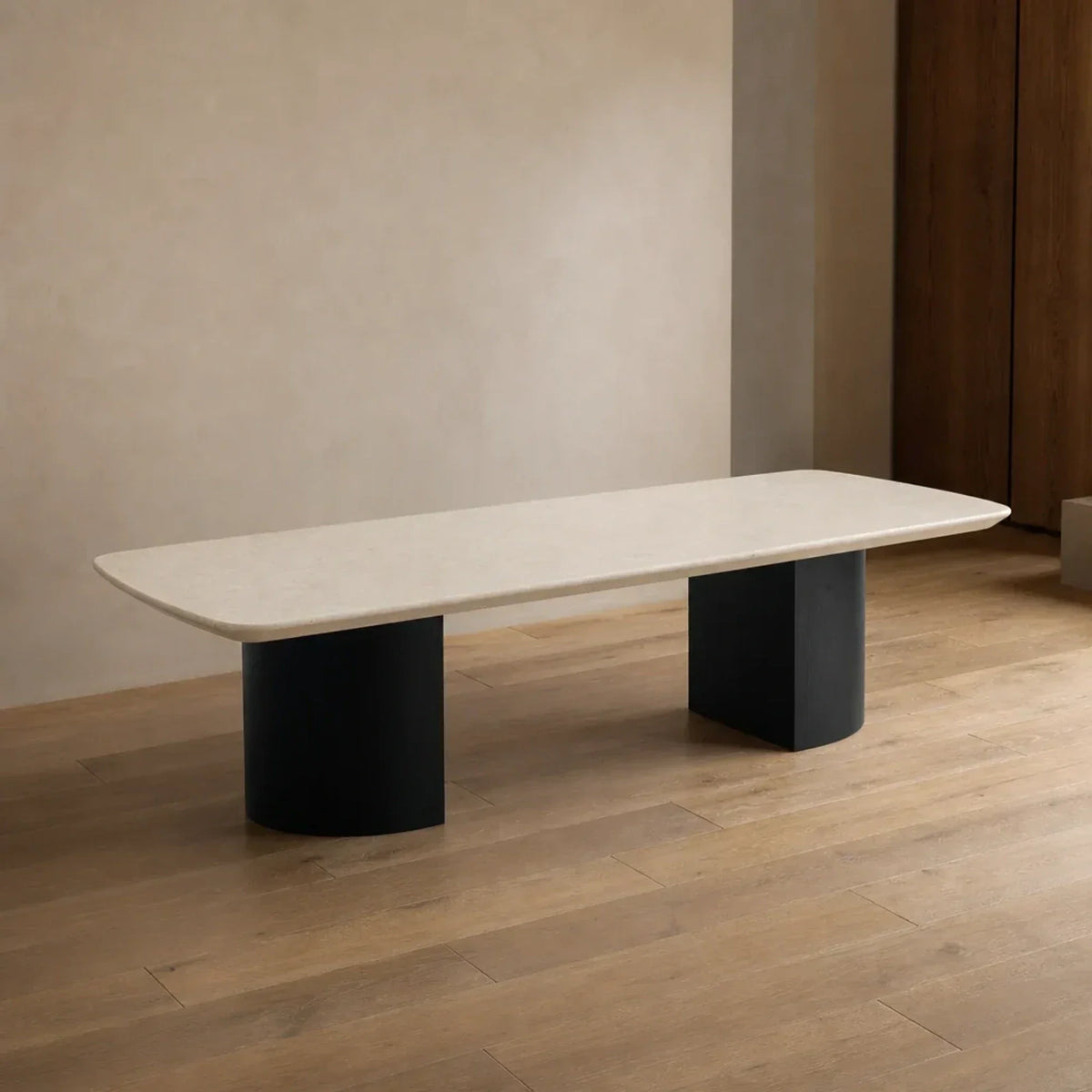 Saint Germain Stone Coffee Table with Dauphine Base, Marble and Solid Oak