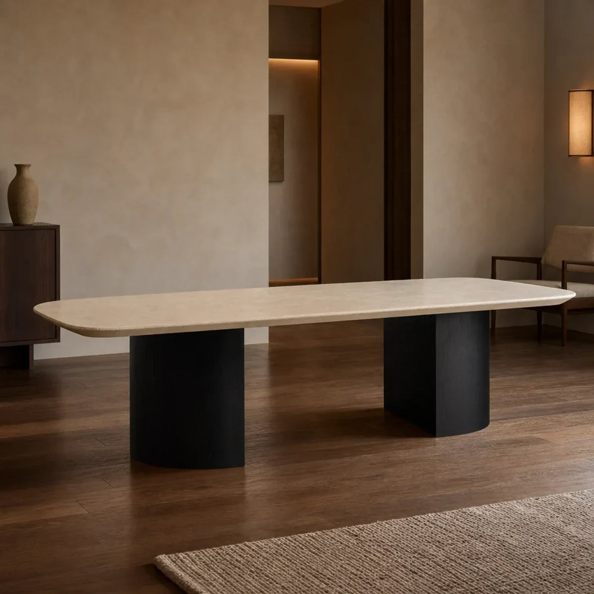 Saint Germain Stone Coffee Table with Dauphine Base, Marble and Solid Oak