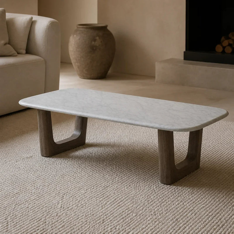 Saint Germain Natural Stone Coffee Table with Oak Veneer Base