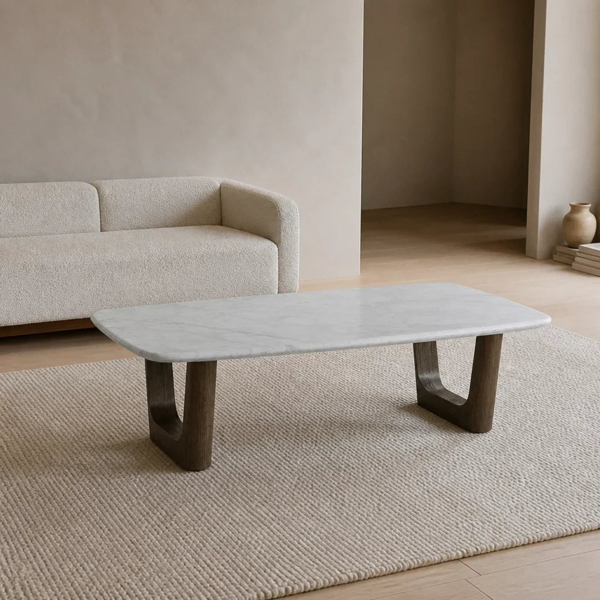 Saint Germain Natural Stone Coffee Table with Oak Veneer Base