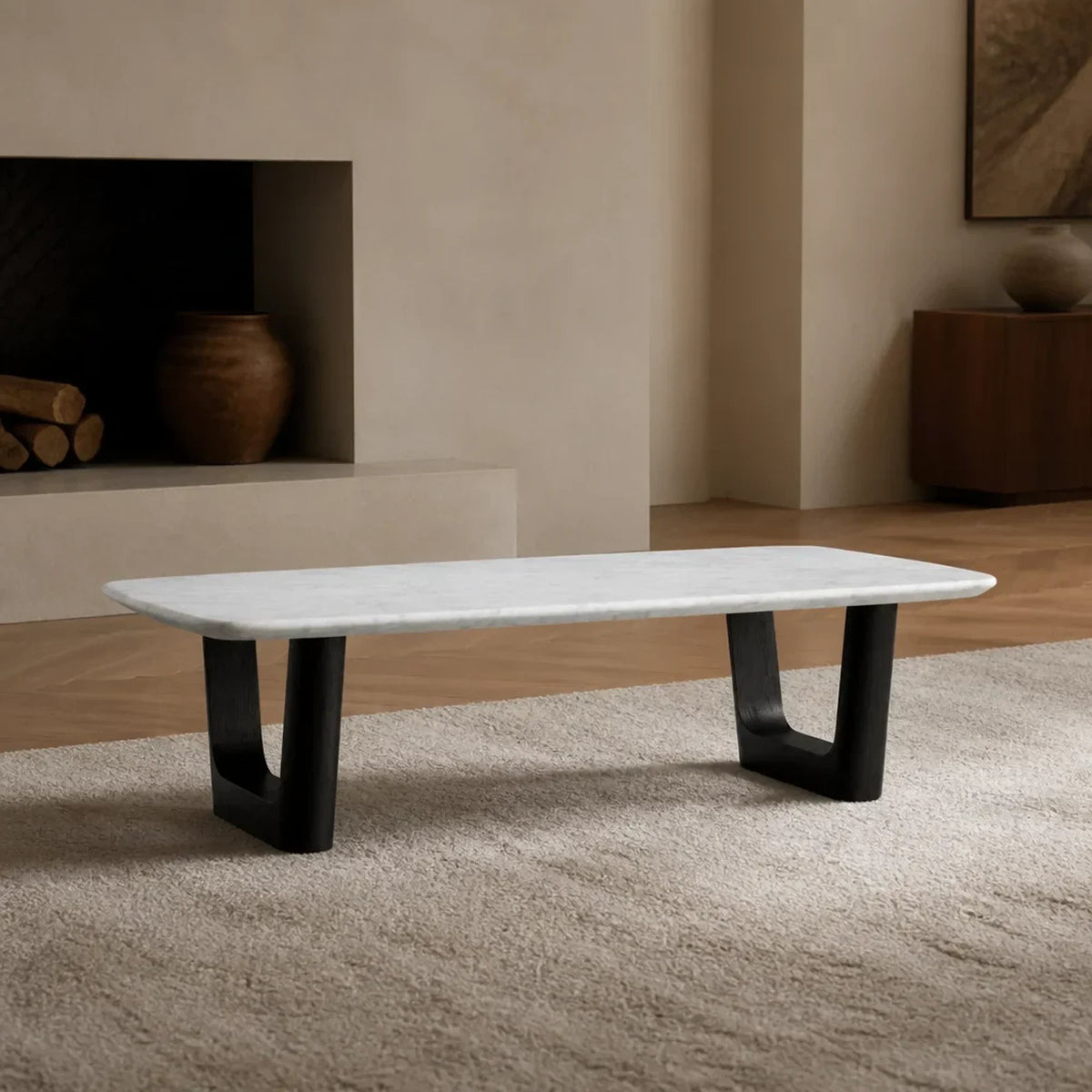 Saint Germain Natural Stone Coffee Table with Oak Veneer Base