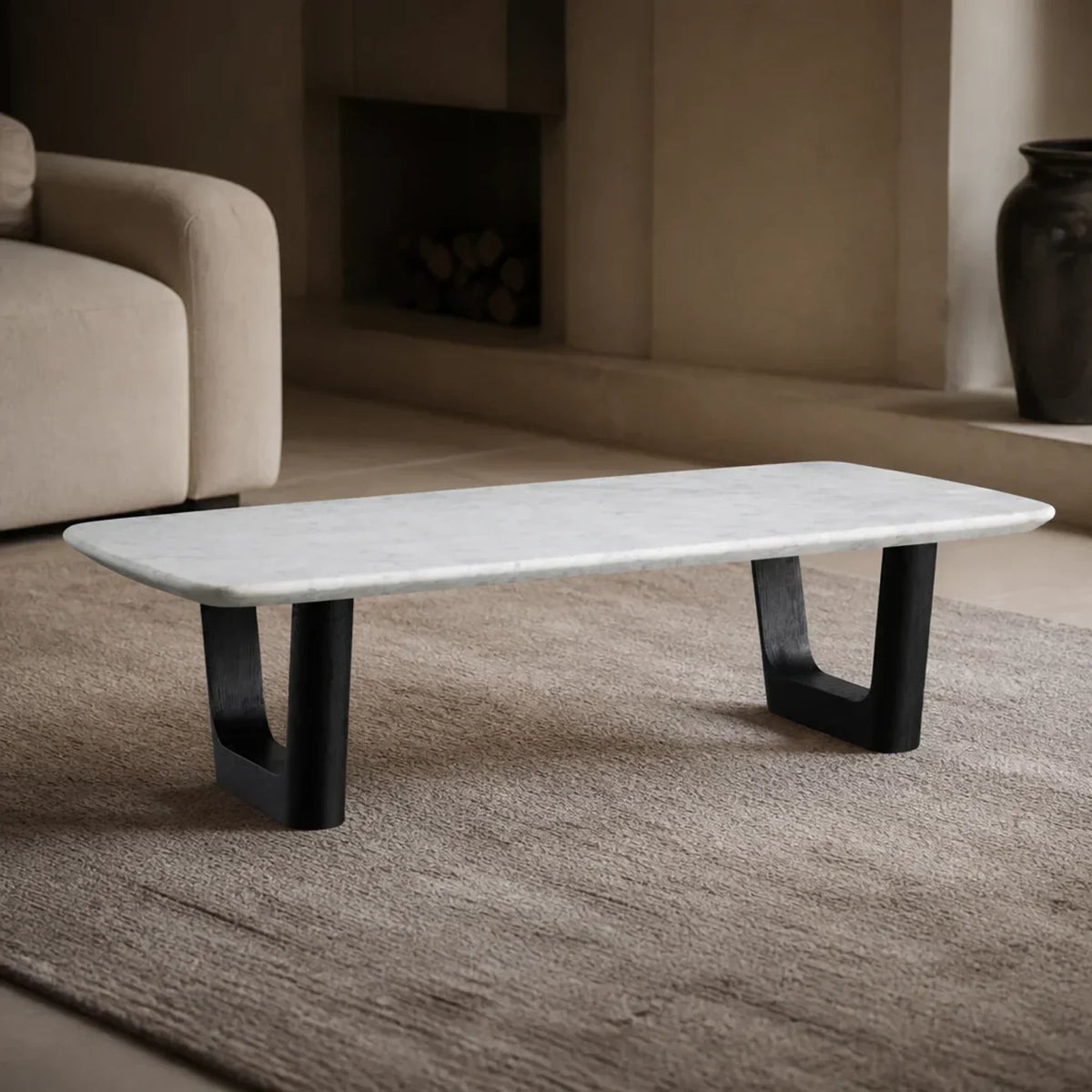 Saint Germain Natural Stone Coffee Table with Oak Veneer Base