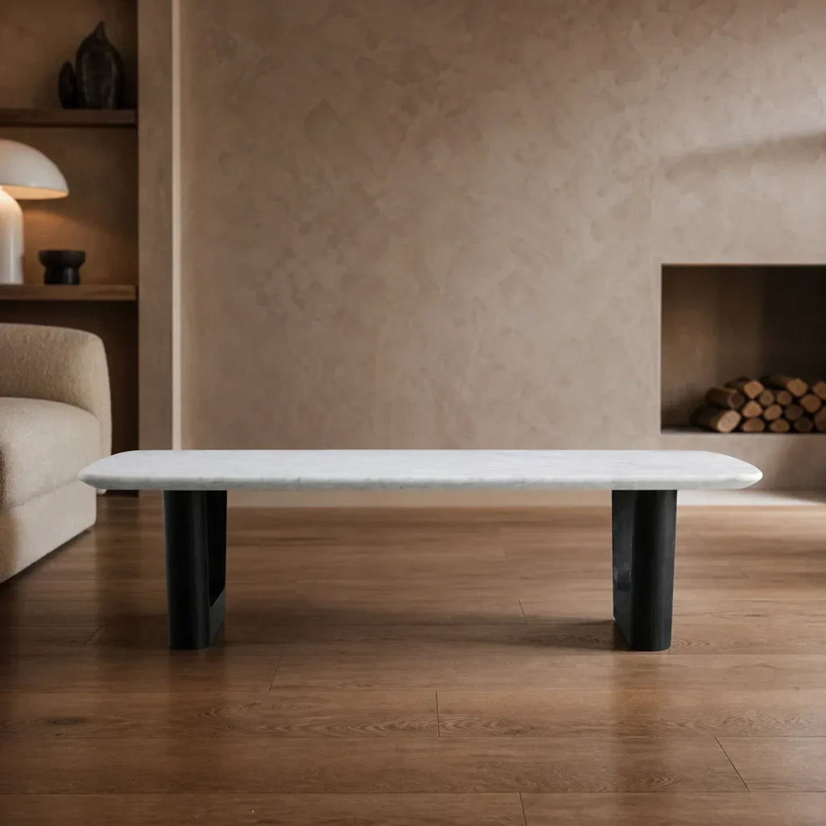 Saint Germain Natural Stone Coffee Table with Oak Veneer Base