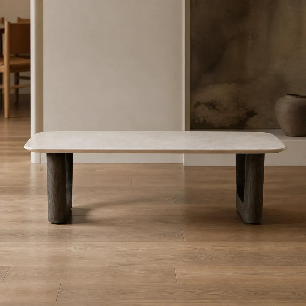 Saint Germain Natural Stone Coffee Table with Oak Veneer Base