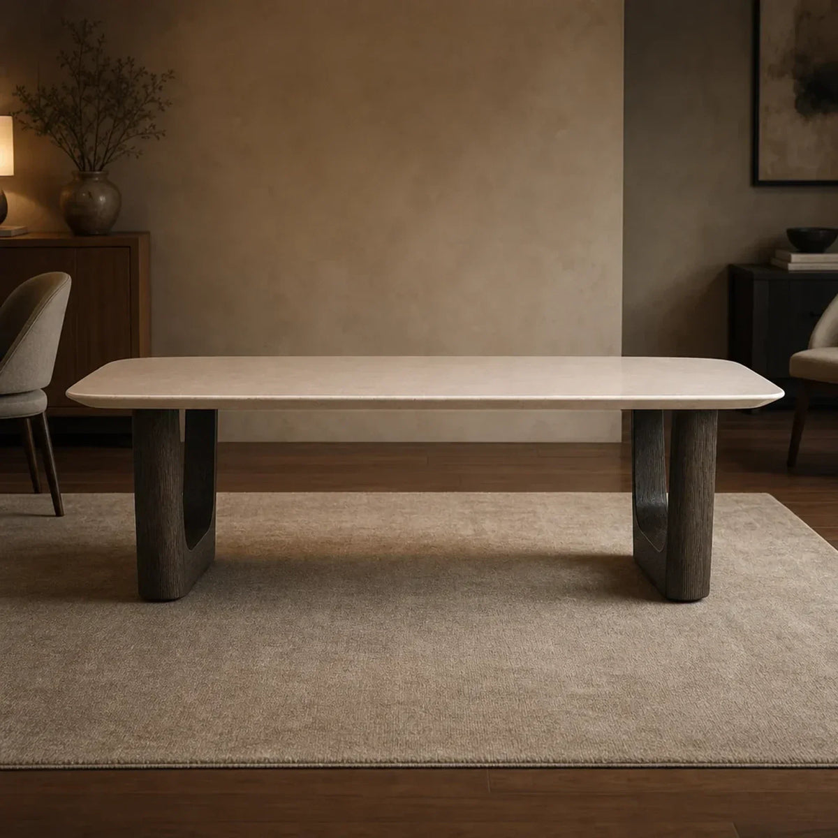 Saint Germain Natural Stone Coffee Table with Oak Veneer Base