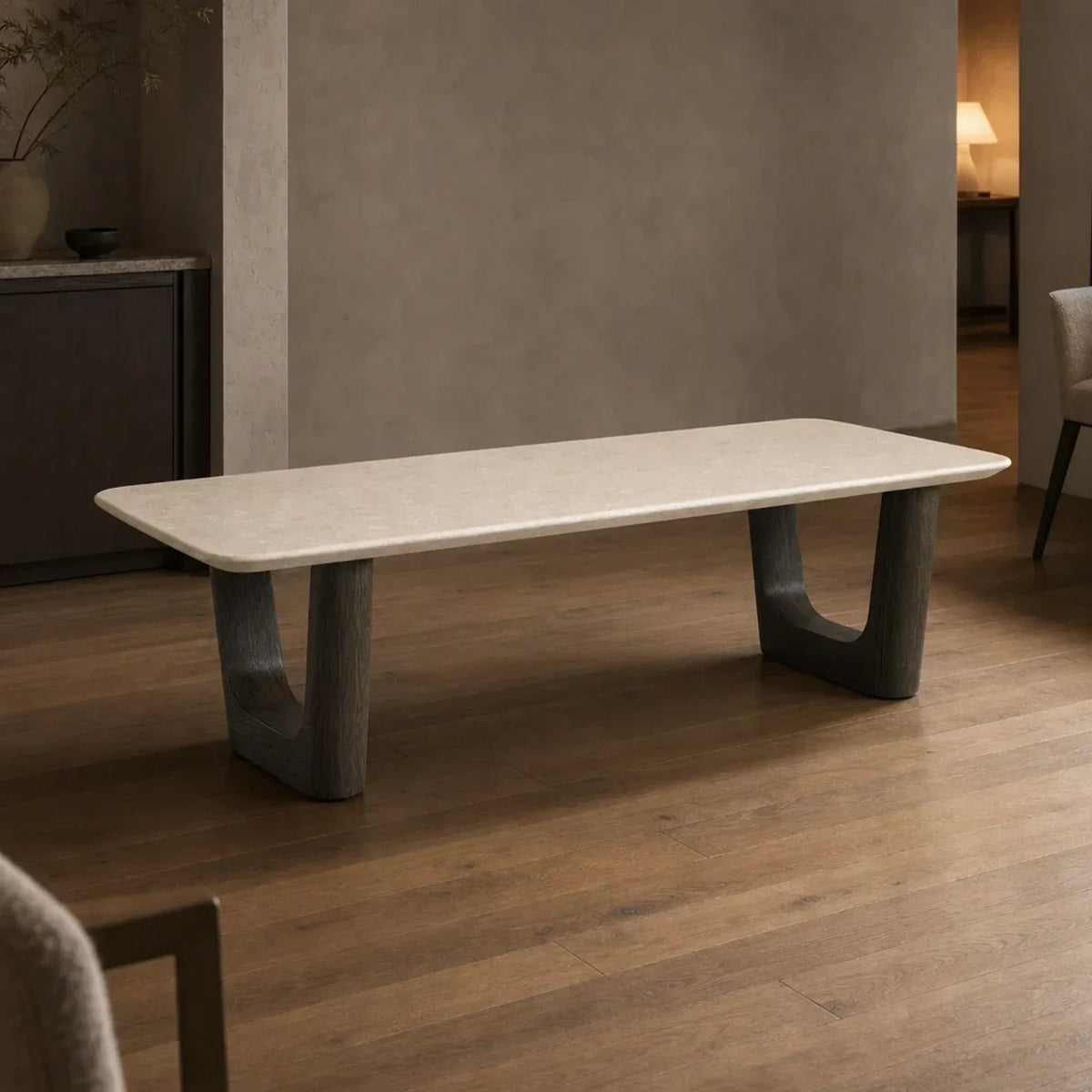 Saint Germain Natural Stone Coffee Table with Oak Veneer Base