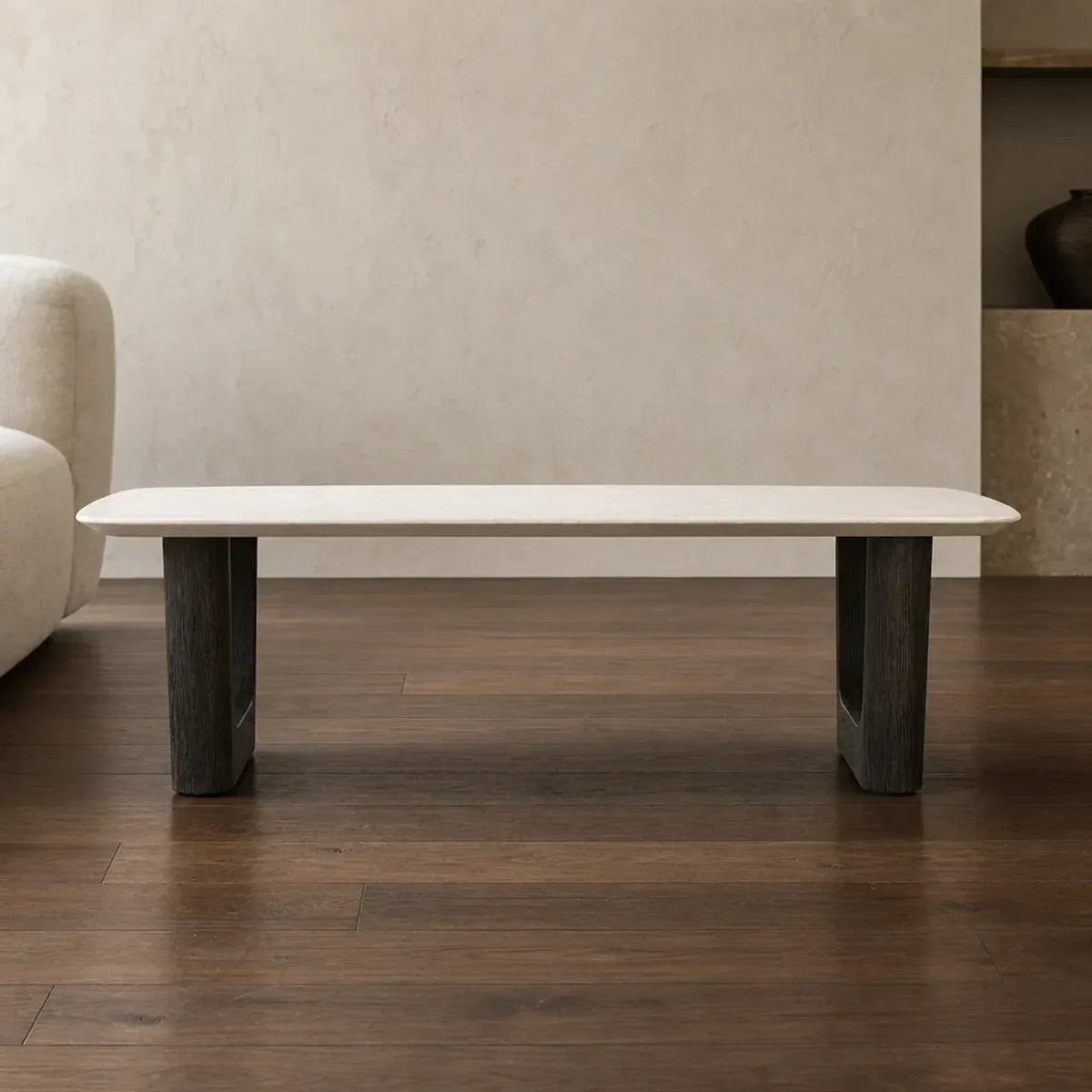 Saint Germain Natural Stone Coffee Table with Oak Veneer Base