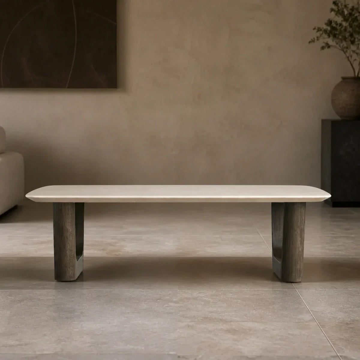 Saint Germain Natural Stone Coffee Table with Oak Veneer Base