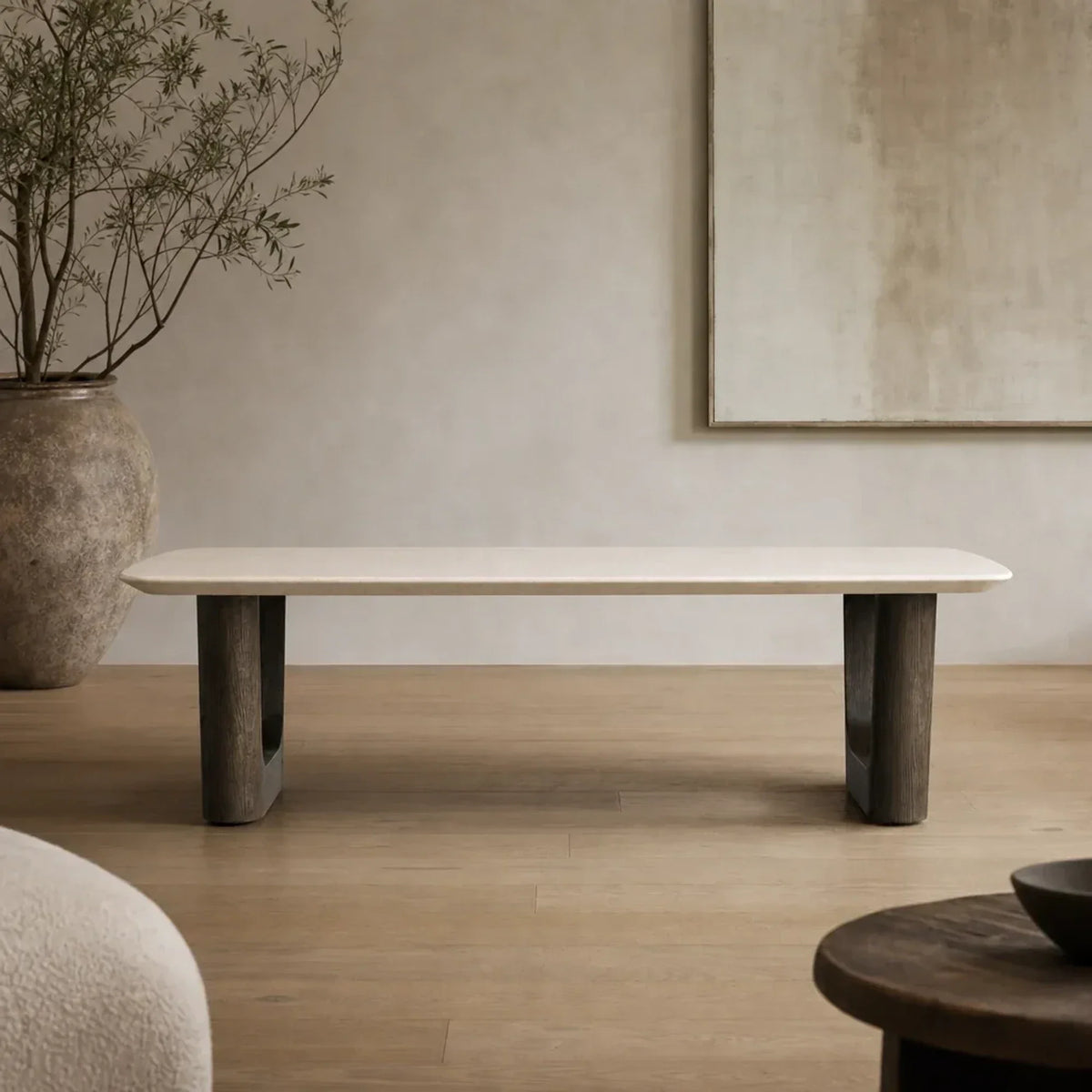 Saint Germain Natural Stone Coffee Table with Oak Veneer Base