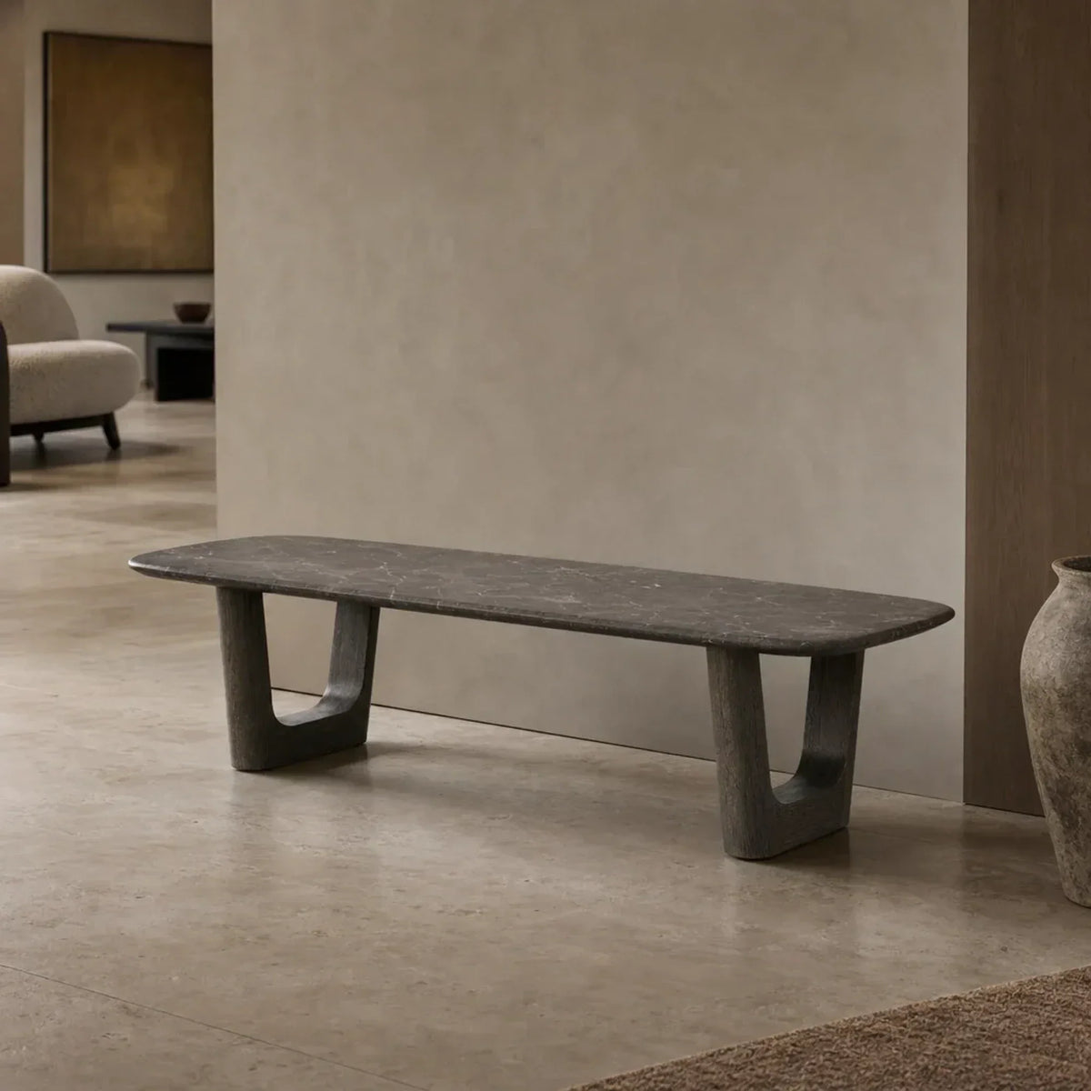 Saint Germain Natural Stone Coffee Table with Oak Veneer Base