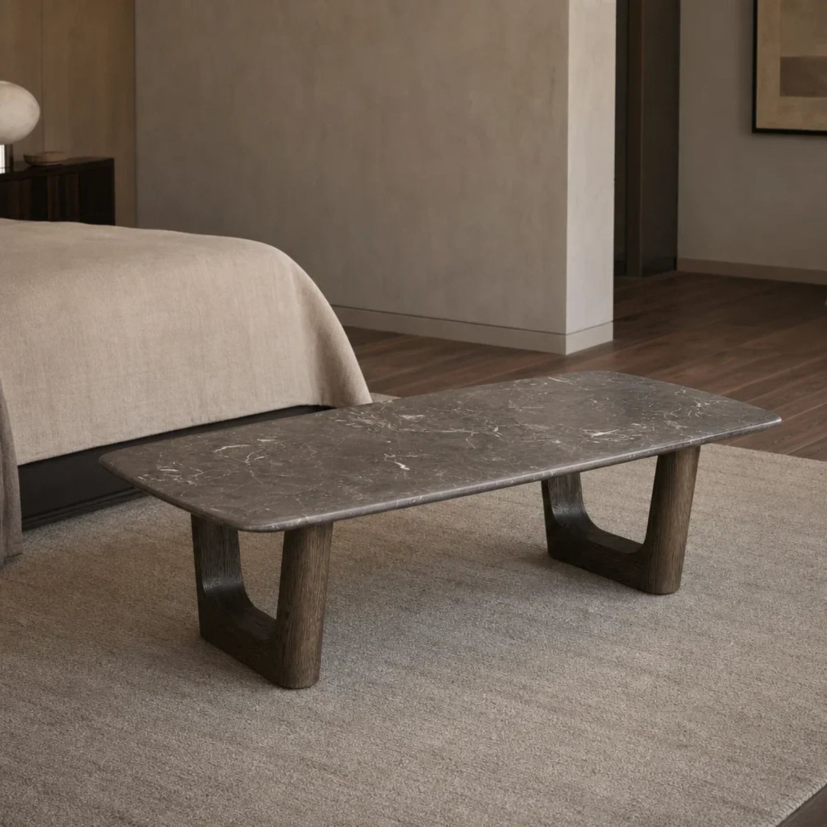 Saint Germain Natural Stone Coffee Table with Oak Veneer Base