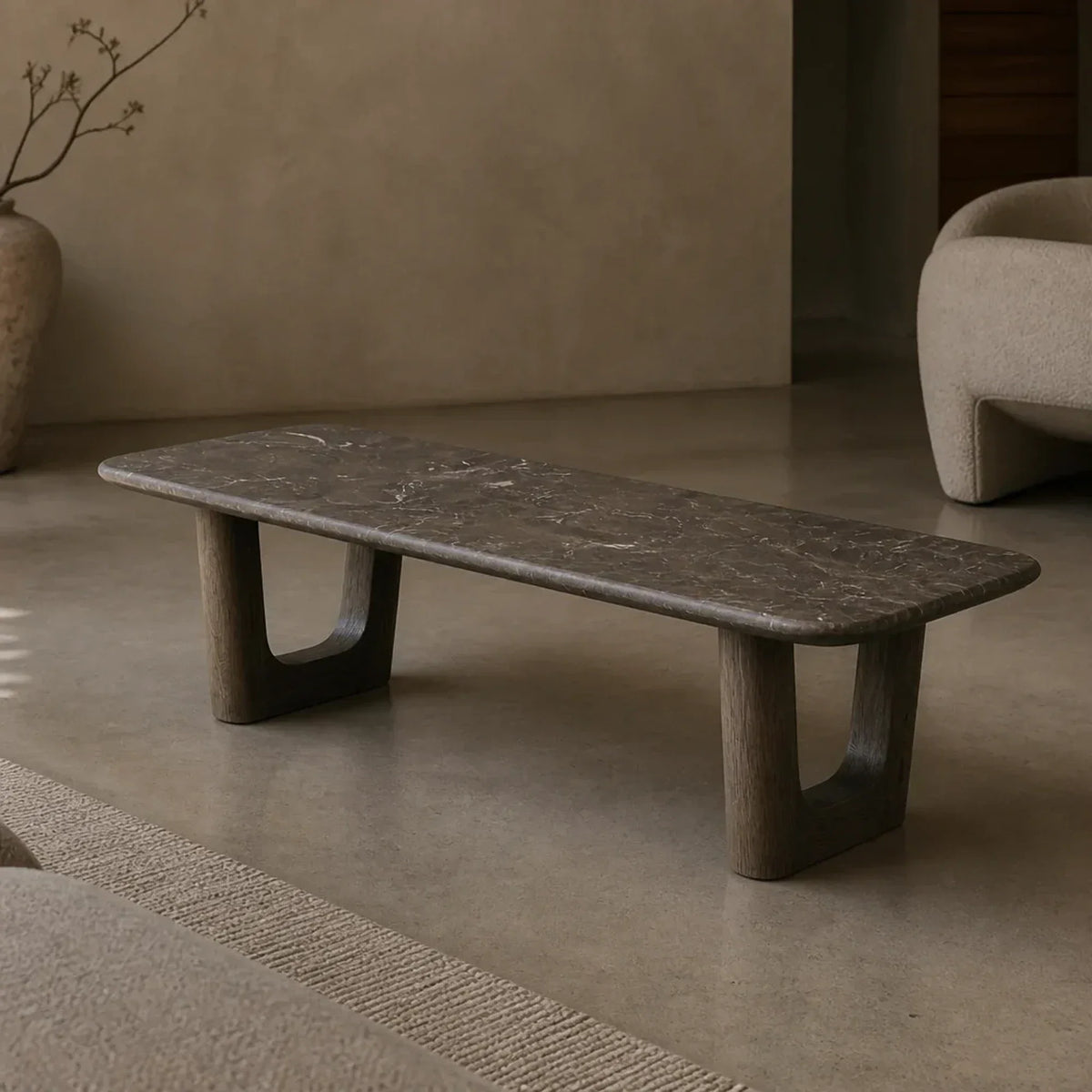 Saint Germain Natural Stone Coffee Table with Oak Veneer Base