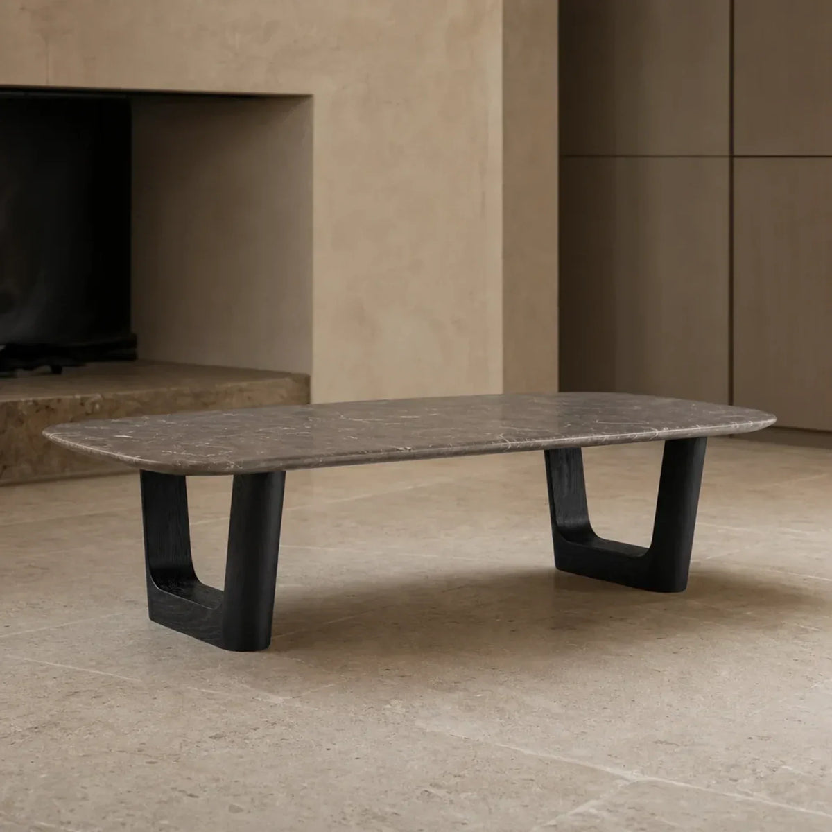 Saint Germain Natural Stone Coffee Table with Oak Veneer Base