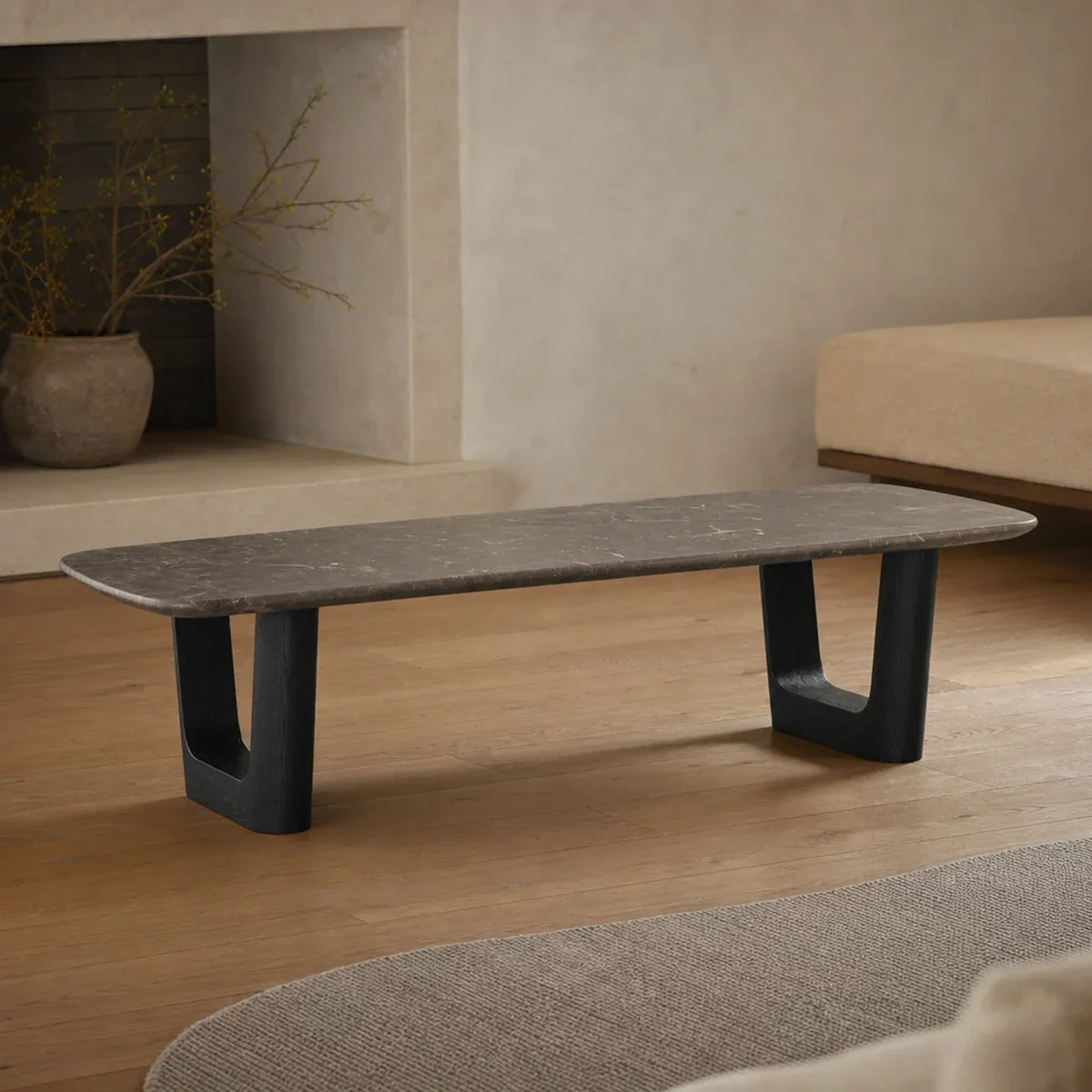 Saint Germain Natural Stone Coffee Table with Oak Veneer Base
