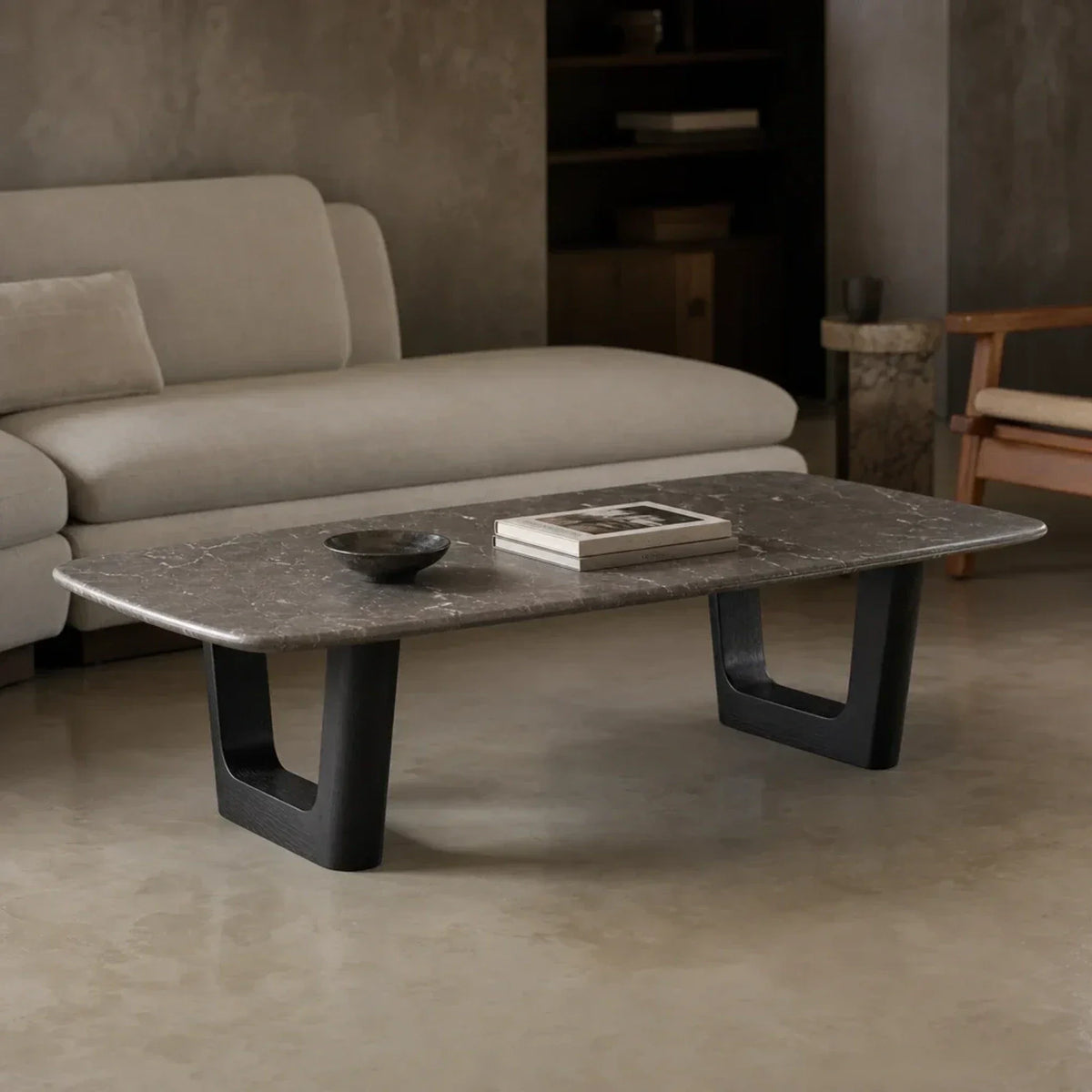 Saint Germain Natural Stone Coffee Table with Oak Veneer Base