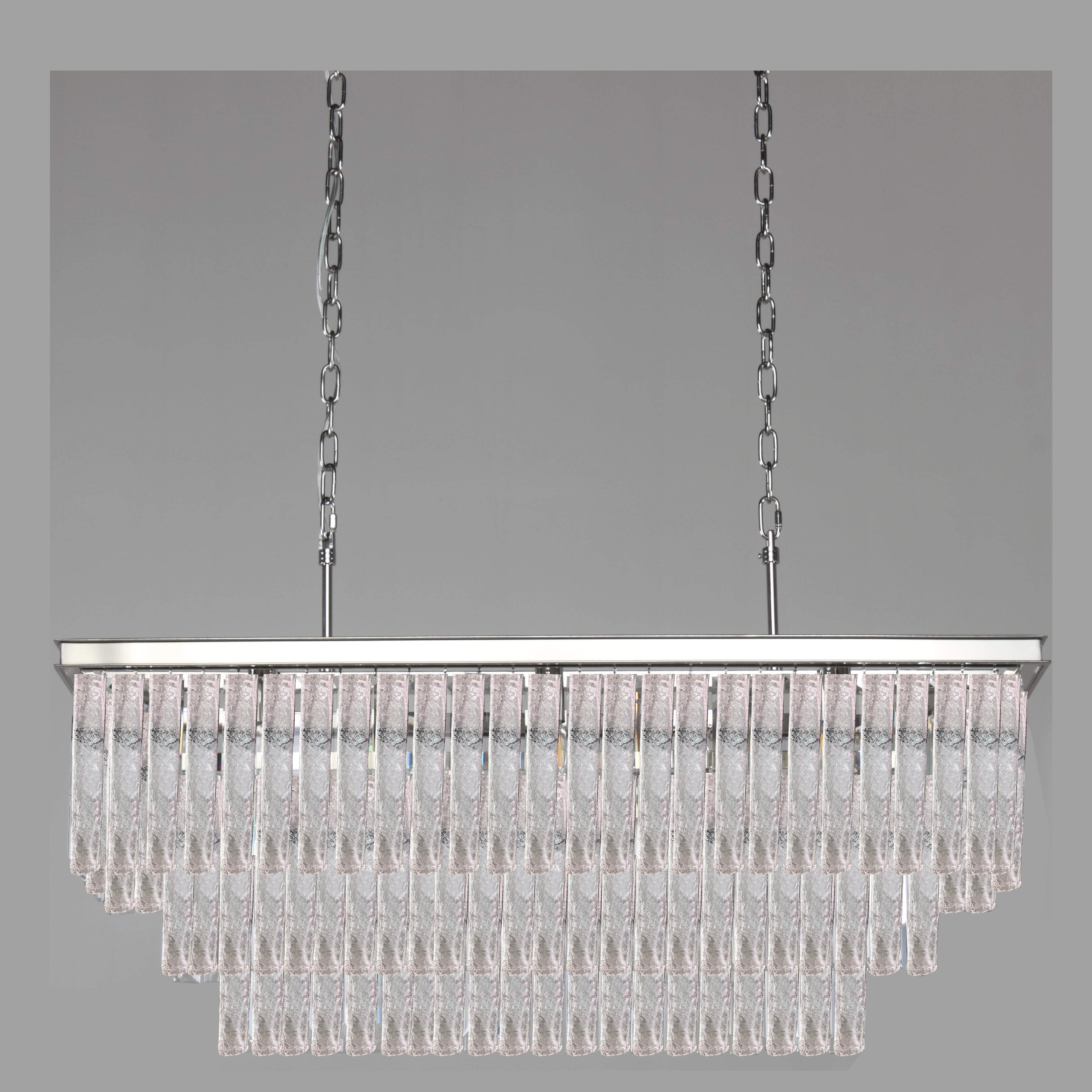 Seline 3-Tier Rectangular Cracked Textured Glass Chandelier