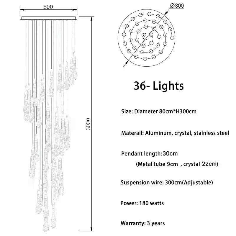 Spiral Raindrop Staircase Ceiling Lighting