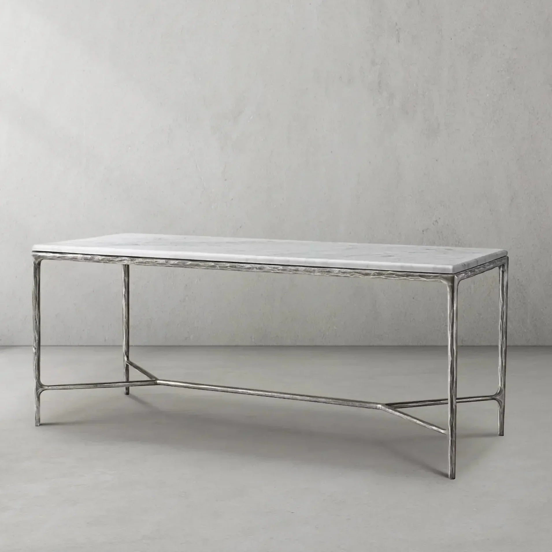 Hand-Forged Metal Rectangle Marble Desk