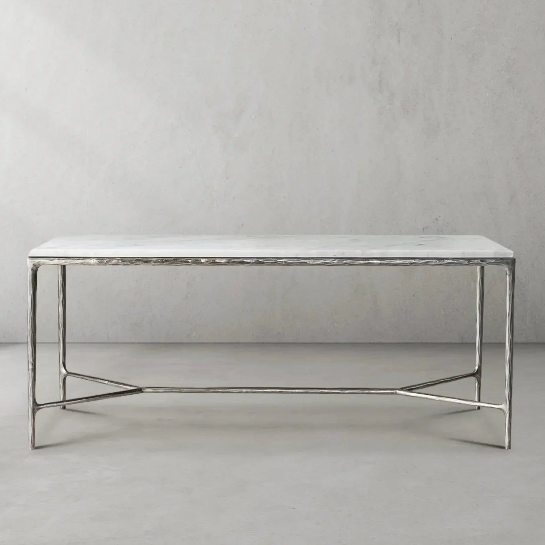 Hand-Forged Metal Rectangle Marble Desk