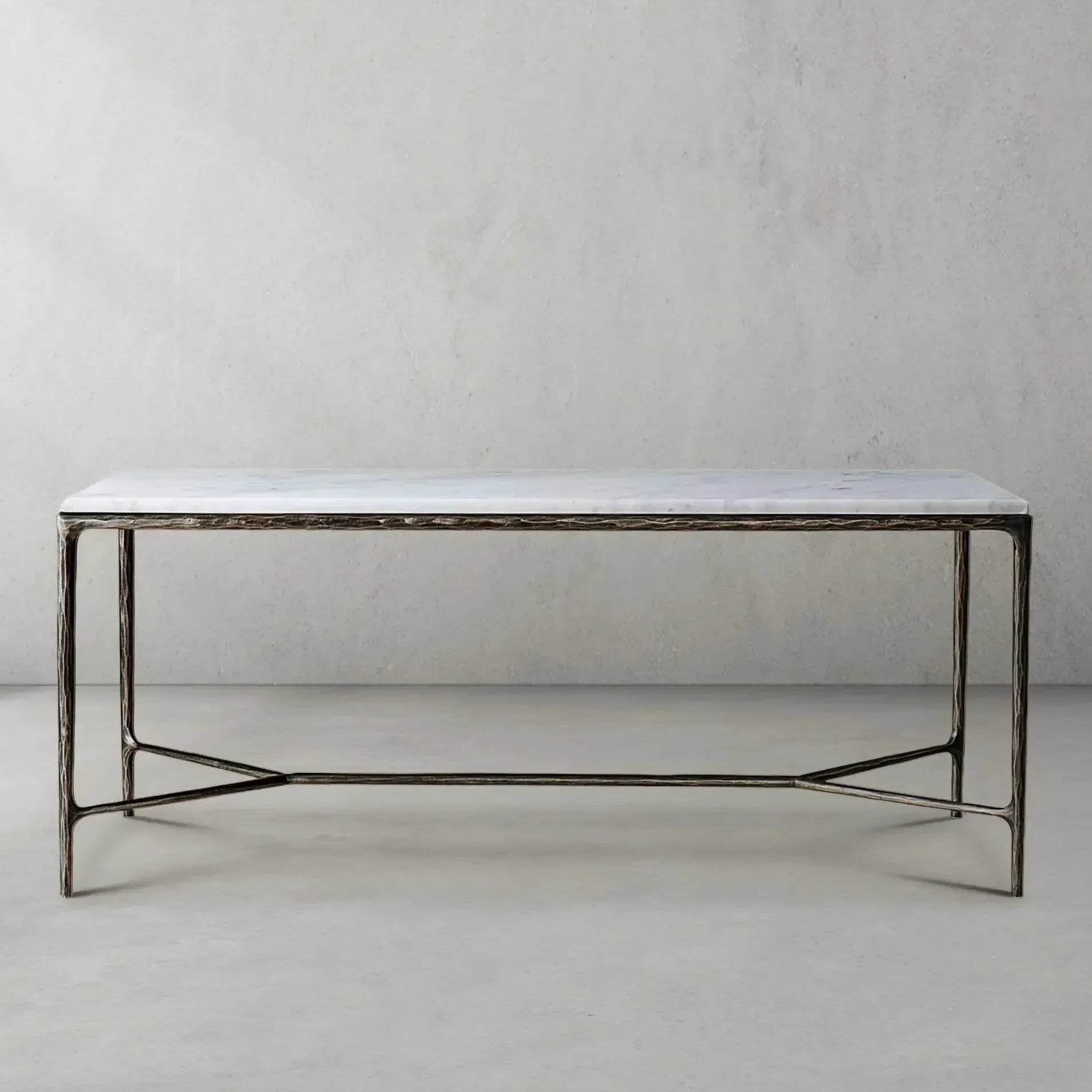 Hand-Forged Metal Rectangle Marble Desk