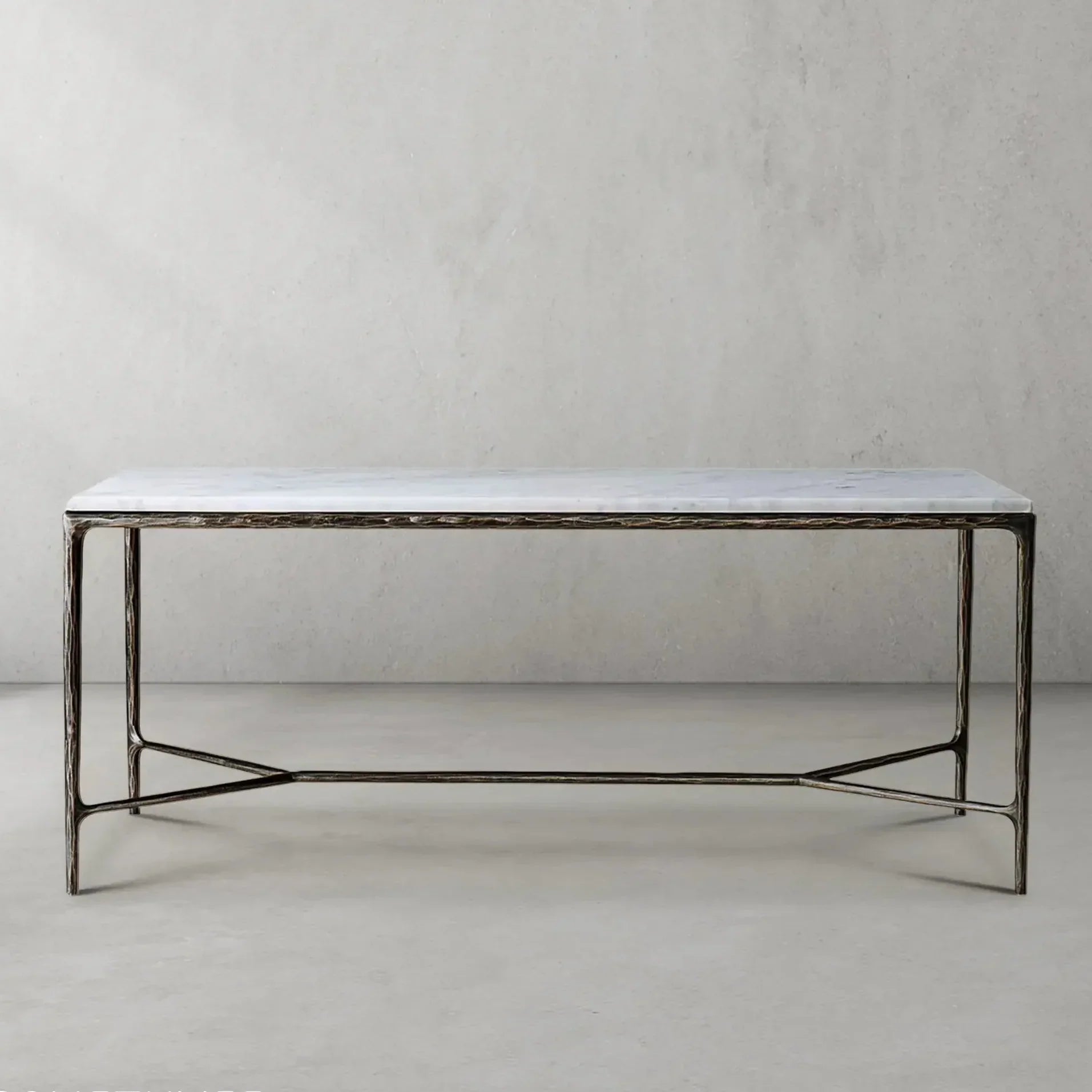 Hand-Forged Metal Rectangle Marble Desk