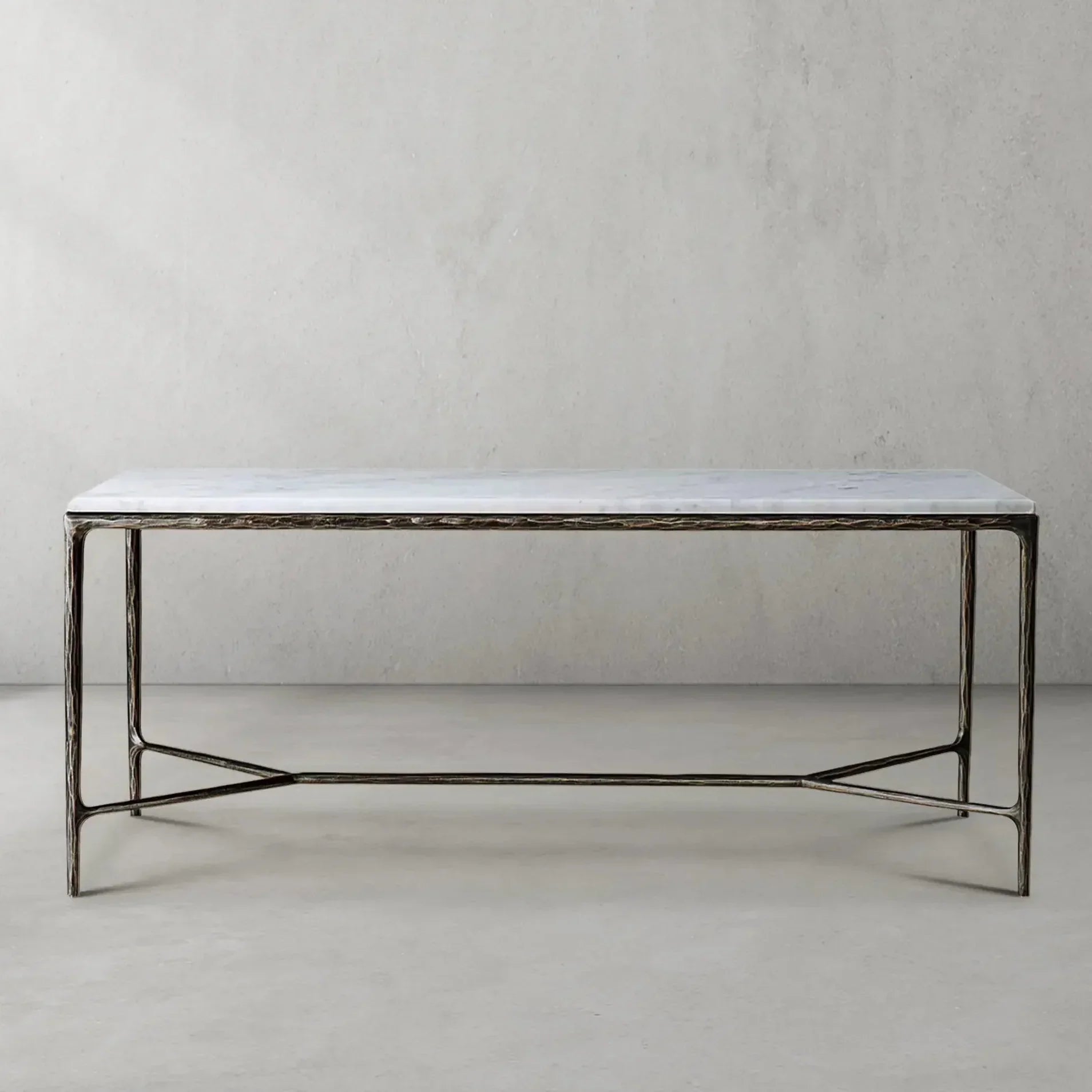 Hand-Forged Metal Rectangle Marble Desk