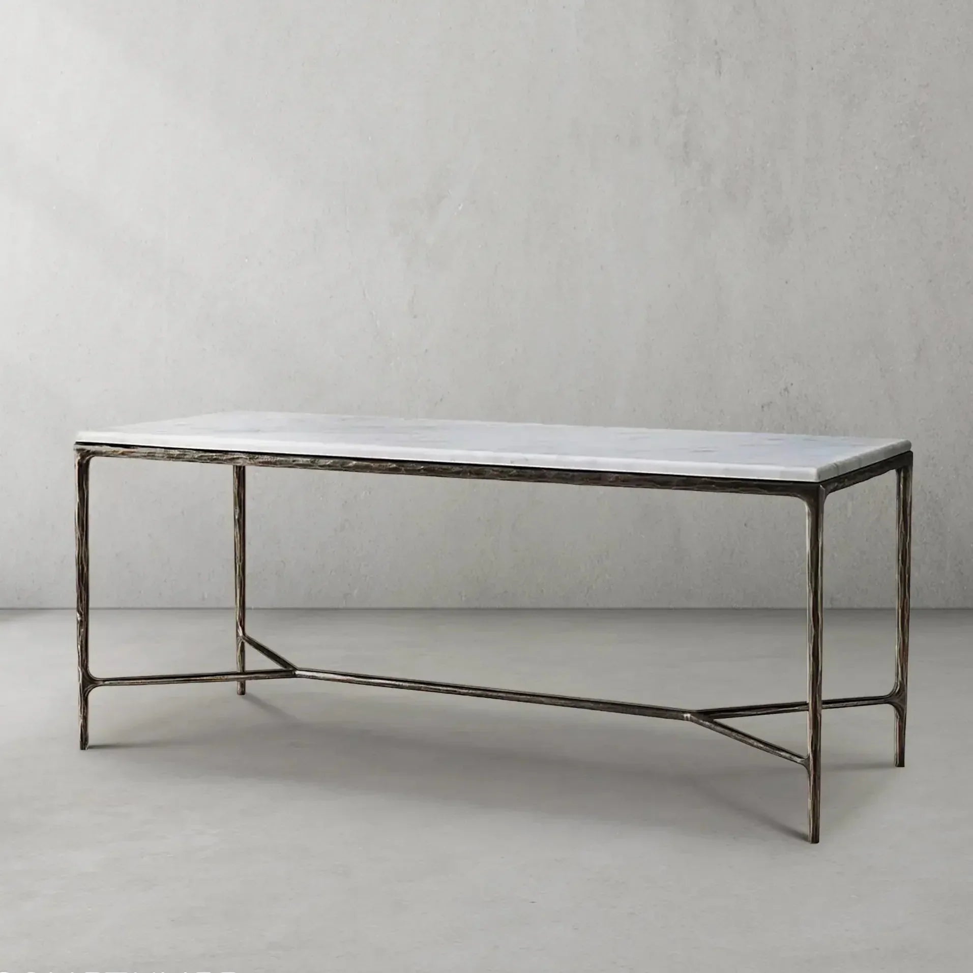 Hand-Forged Metal Rectangle Marble Desk
