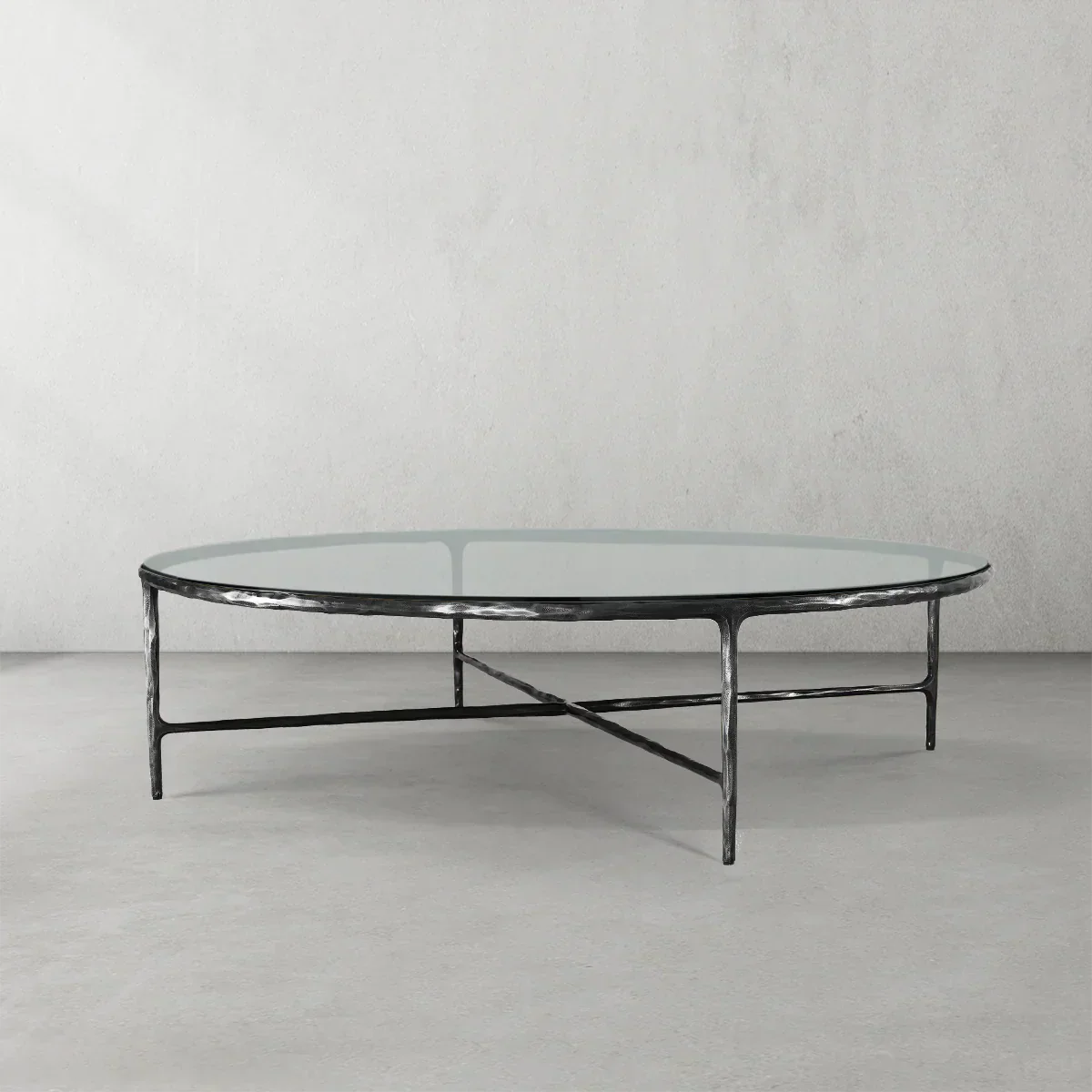 Hand-Forged Metal Glass Round Coffee Table 36" 55"