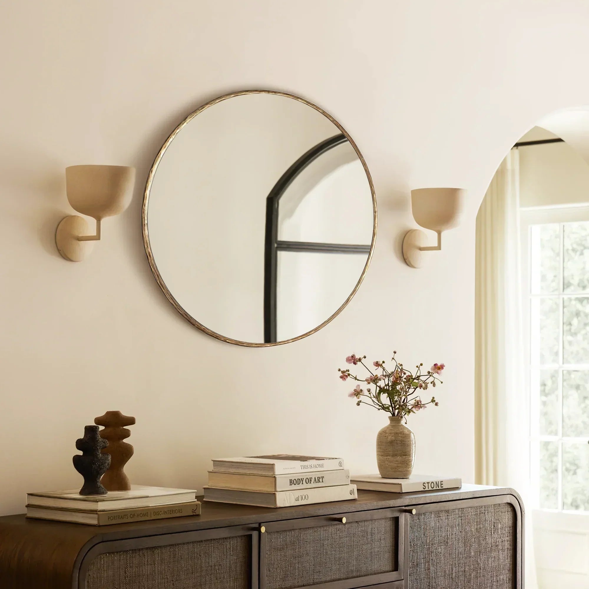 Hand-Forged Metal Round Mirror