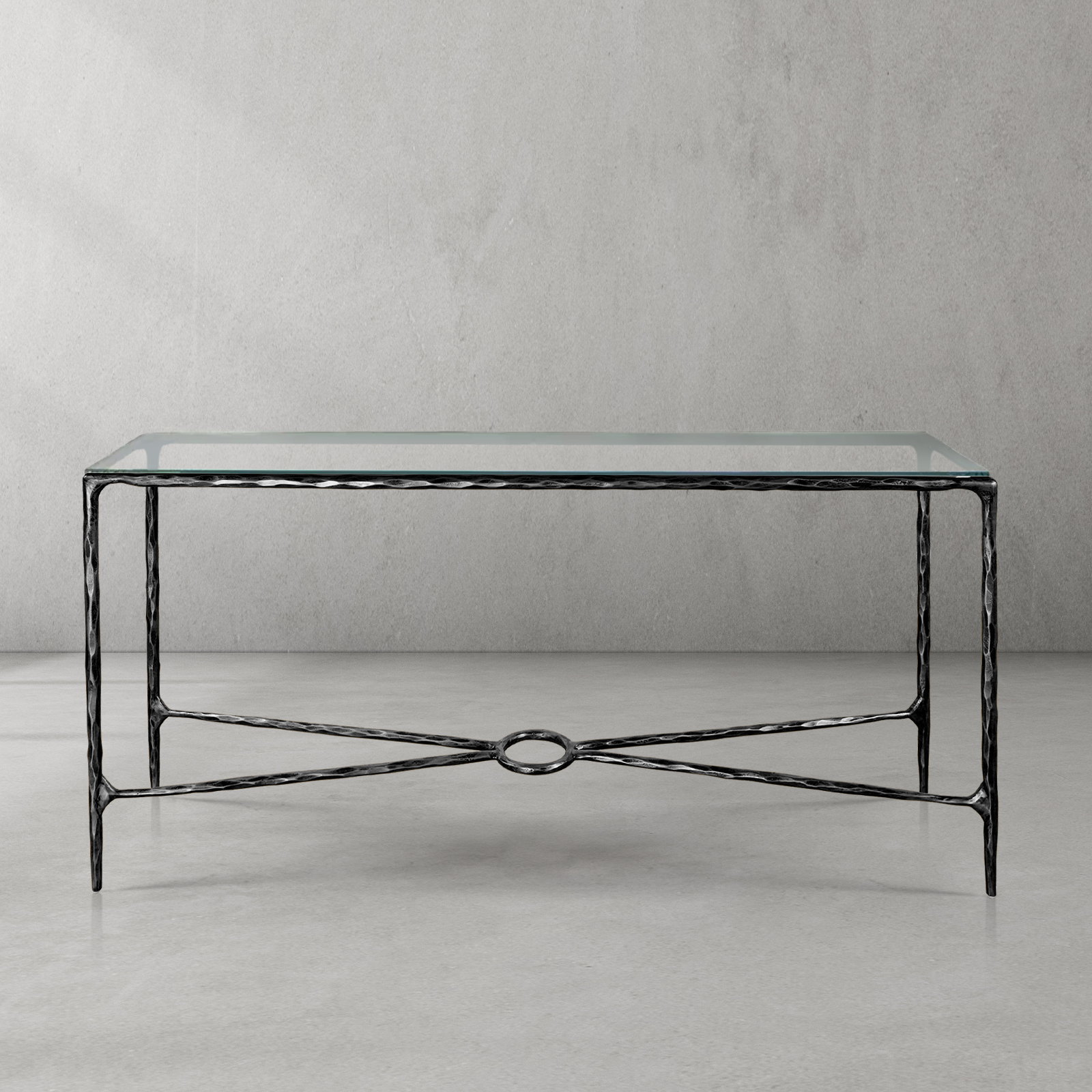 Hand-Forged Metal Rectangle Glass Console Table 60" 72"