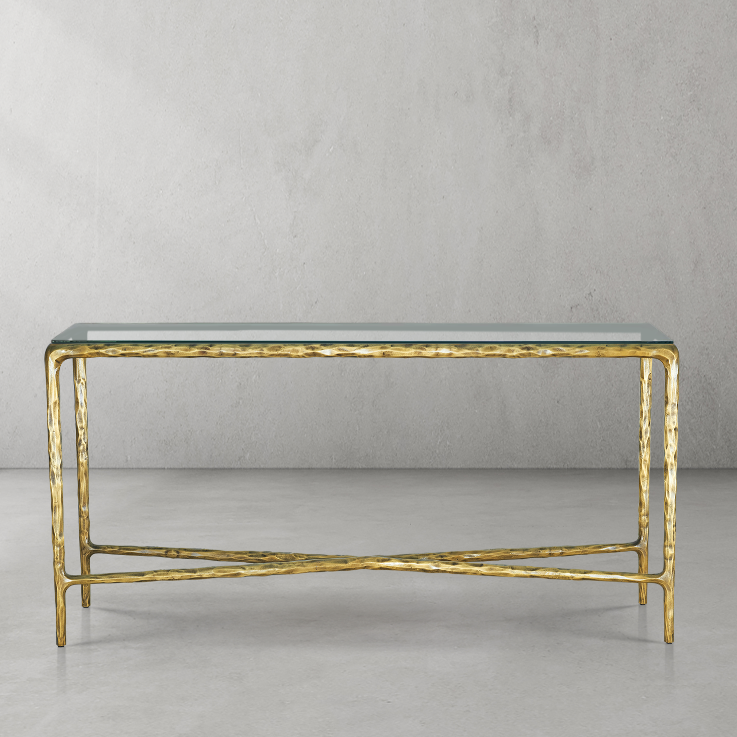 Hand-Forged Metal Rectangle Glass Console Table 60" 72"