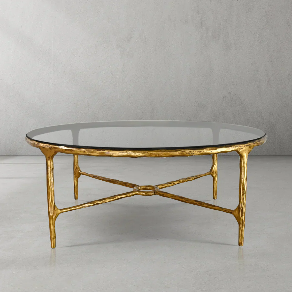 Hand-Forged Metal Glass Round Coffee Table 36" 55"