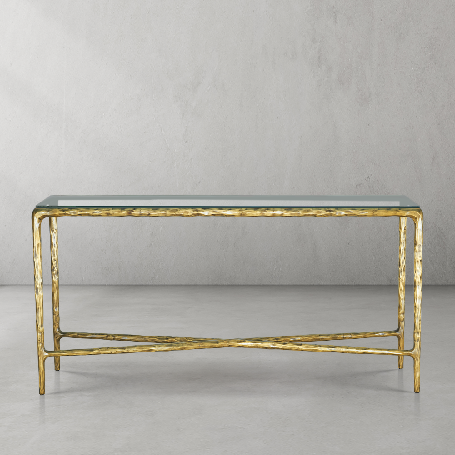 Hand-Forged Metal Rectangle Glass Console Table 60" 72"