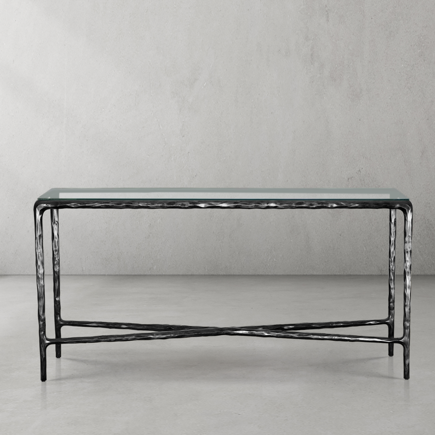 Hand-Forged Metal Rectangle Glass Console Table 60" 72"